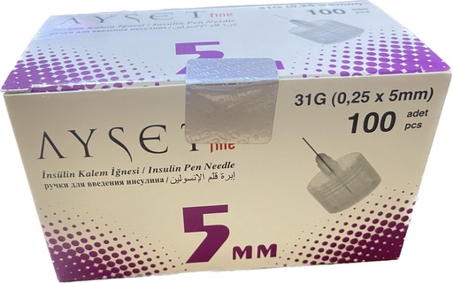 "AYSET Insulin Pen Needls 5 mm  100Pcs/ Box"