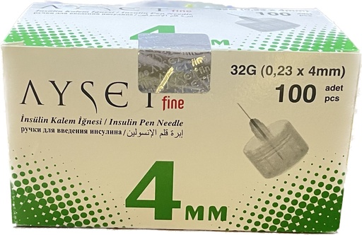 "AYSET Insulin Pen Needls 4 mm  100Pcs/ Box"